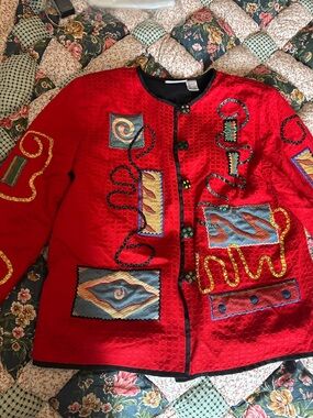 Patchington red Jacket with Floral Cream and Pink patch